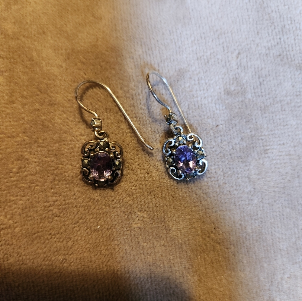 Elegant Purple Stone Silver Earrings
